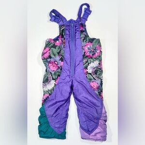 Vintage 1990s Floral Purple Snow Bib Snowsuit Pants Size 4T